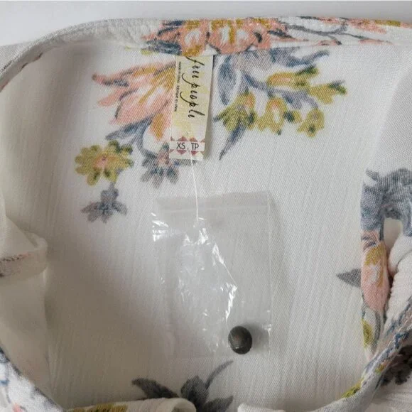 FREE People Tunic Mini Dress White Floral Long Sleeves Pockets Boho XS NWOT - Picture 9 of 15